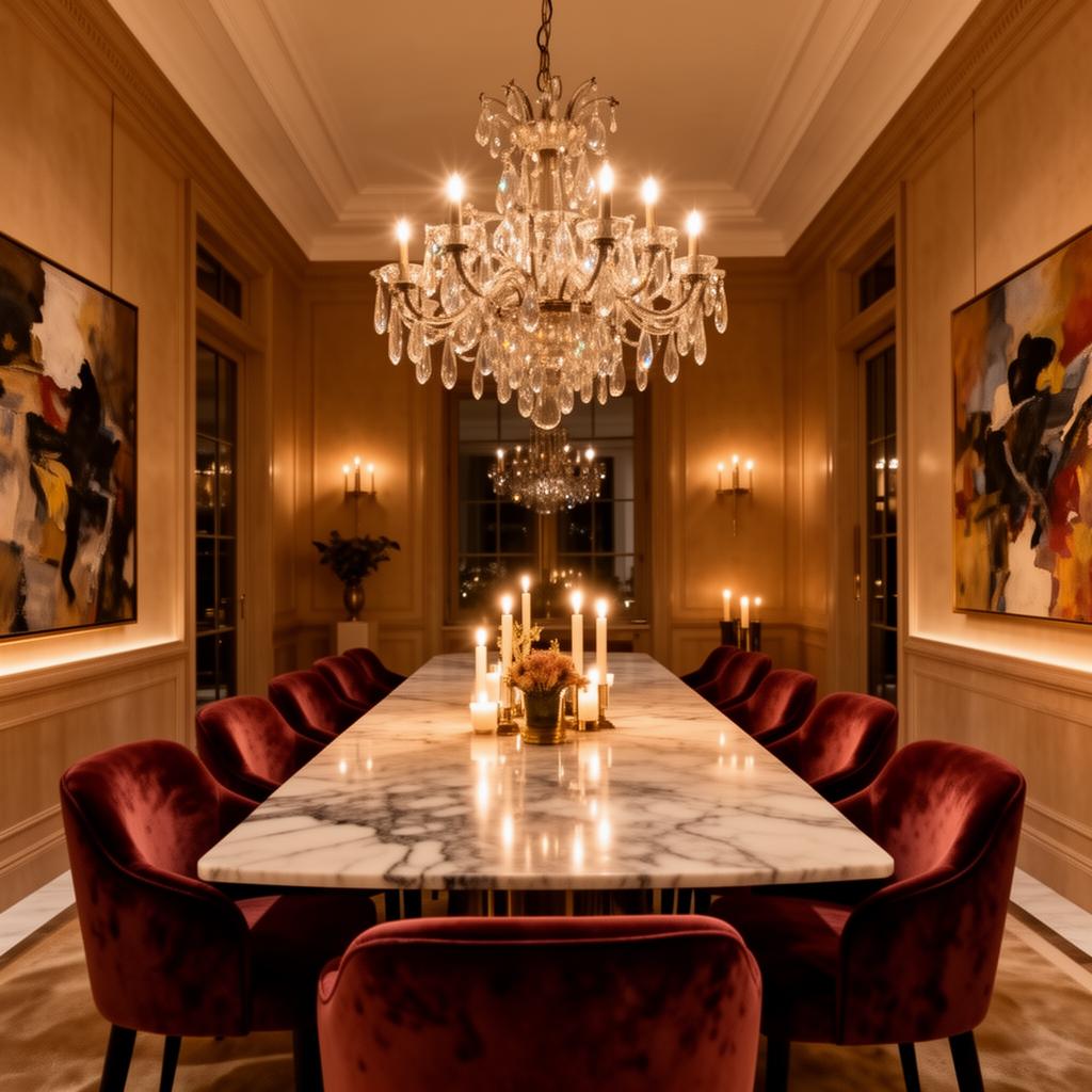 Luxury dining room with chandelier